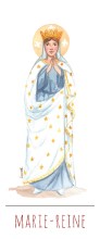 Marie-Reine illustration au format signet avec vie de la sainte au verso